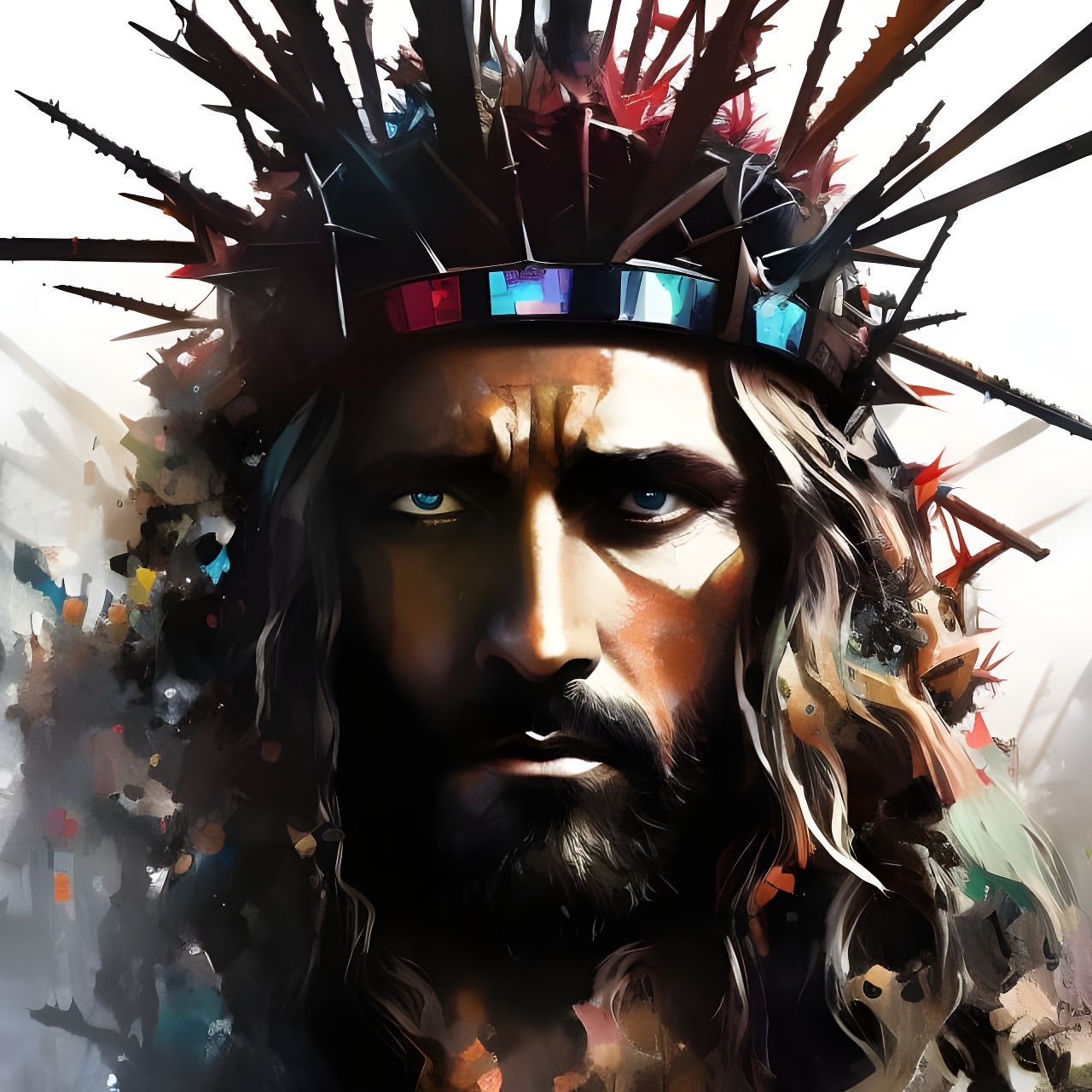 Jesus in Crown of Thorns: Colorful Splash Art