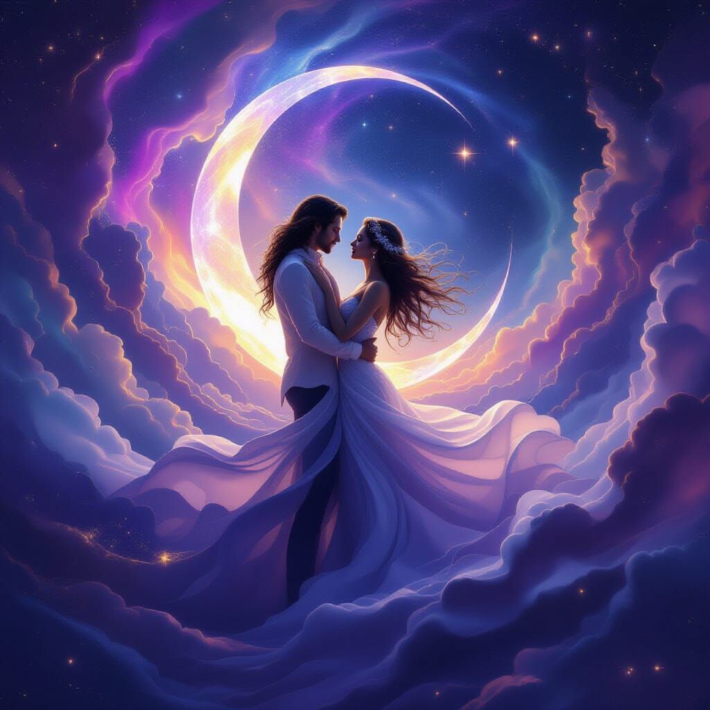 Cosmic Moon Lovers Passion in Astral Illustration