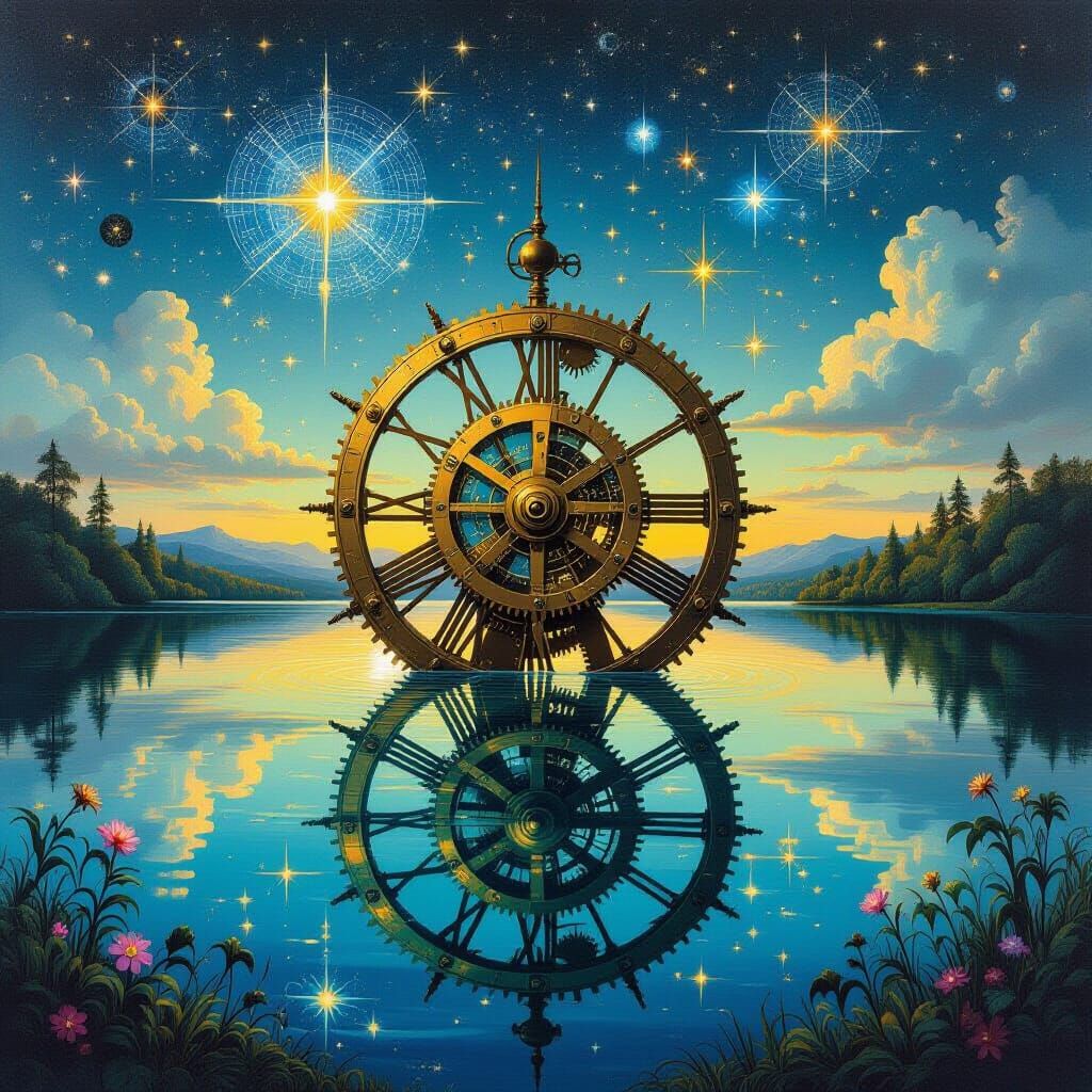 Surreal Clockwork Mechanism in Dreamy Landscape