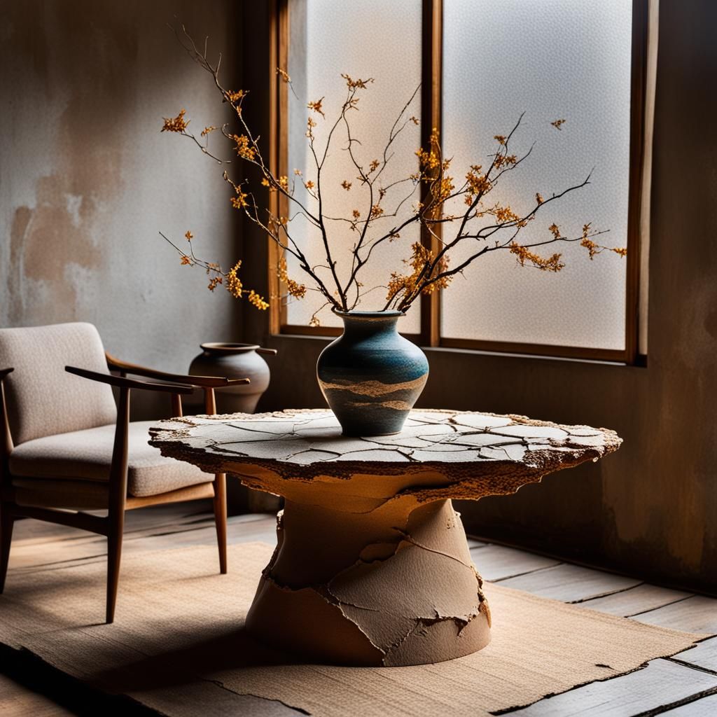 Kintsugi Table Made from Broken Clay Pottery