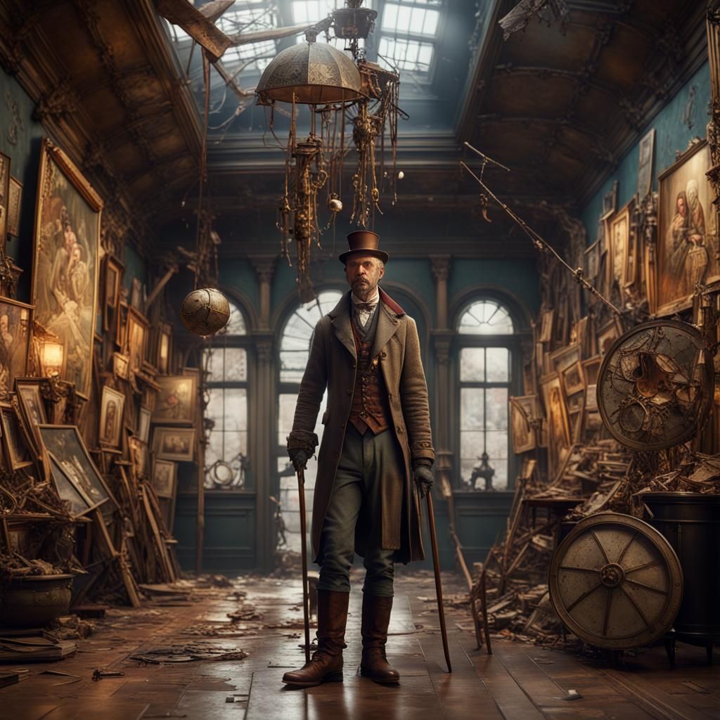 Steampunk Man in Museum of Broken Art
