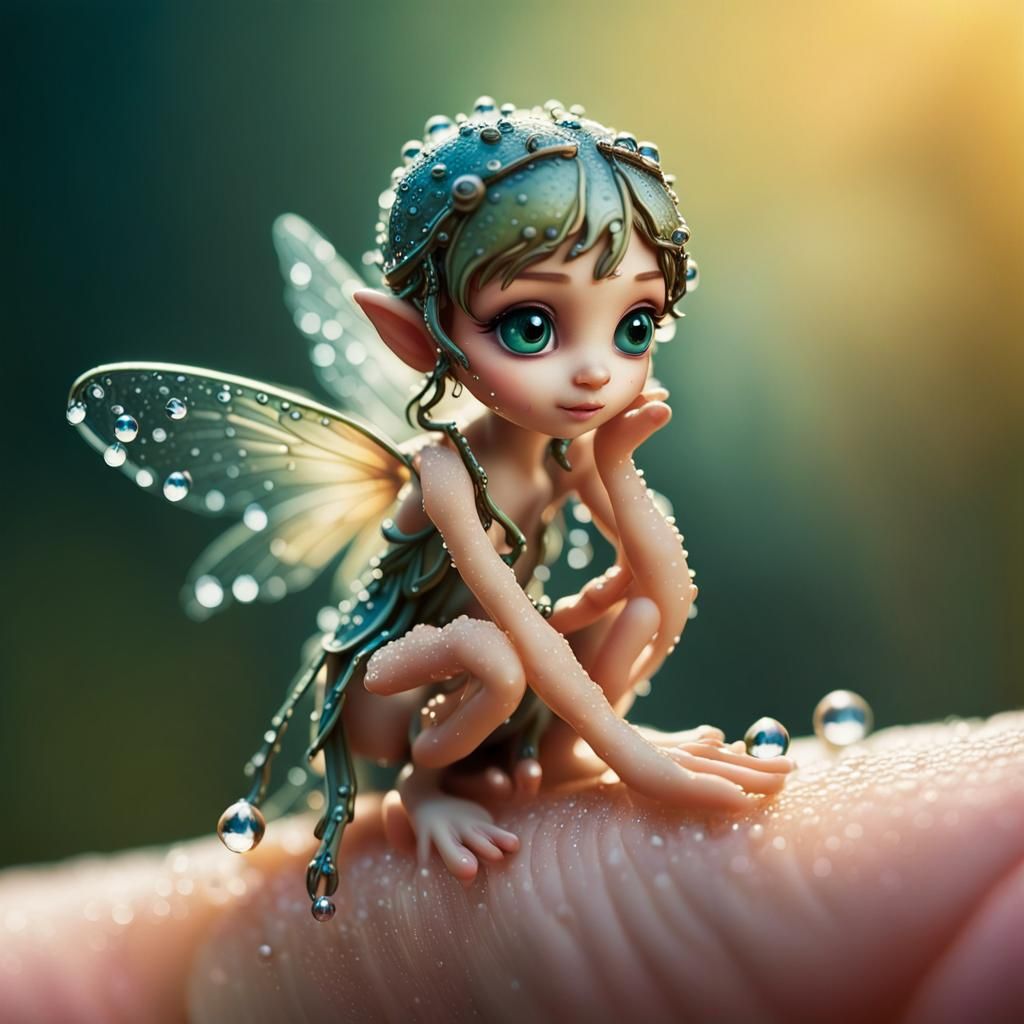 tiny fairy sitting on a finger