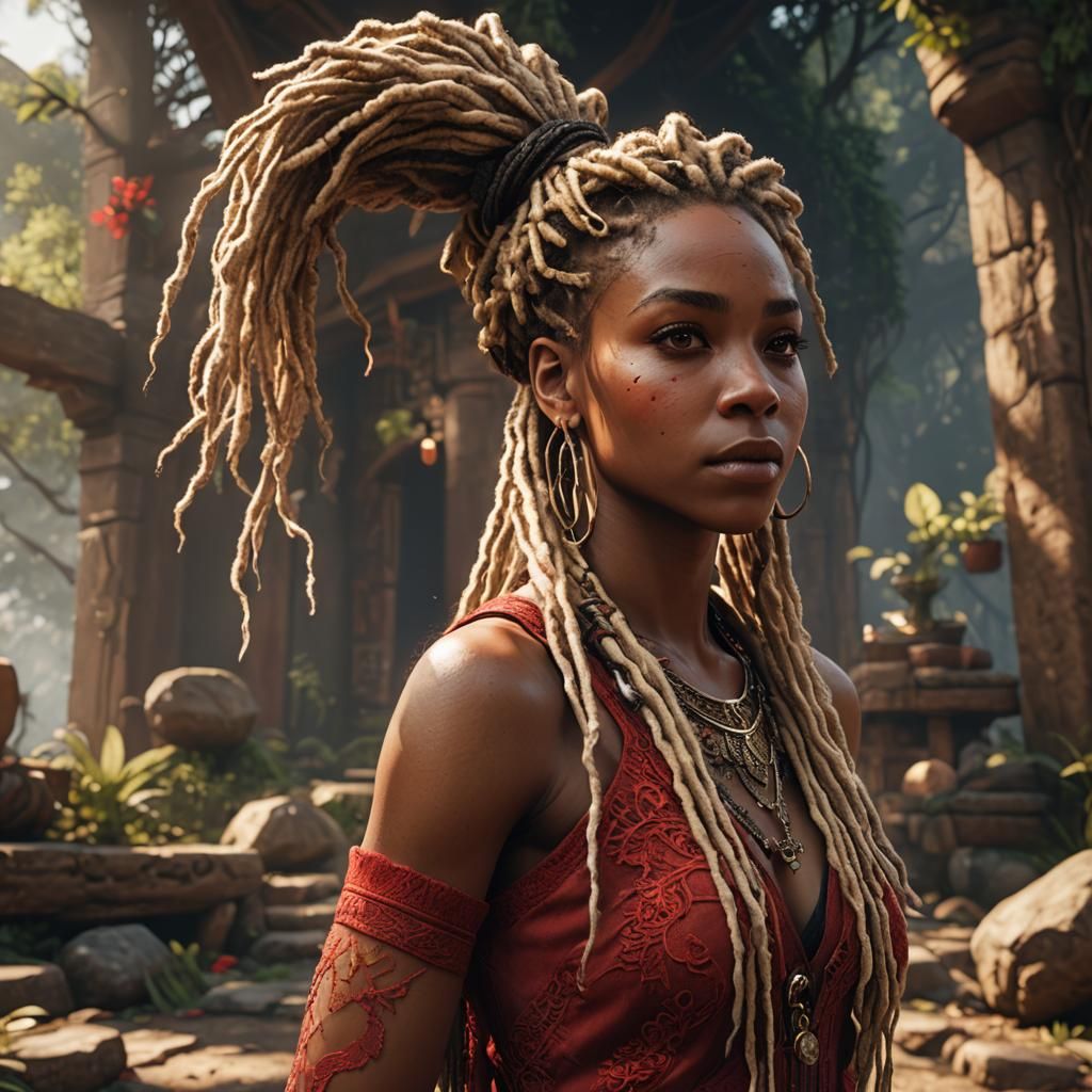 Beautiful Woman in Red Lace Dress: 3D Game Cinematic