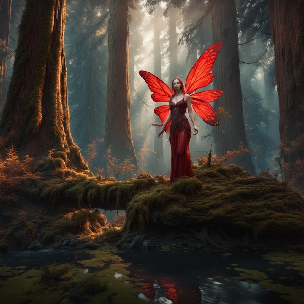 Fairy in Redwood Forest: Detailed Matte Painting