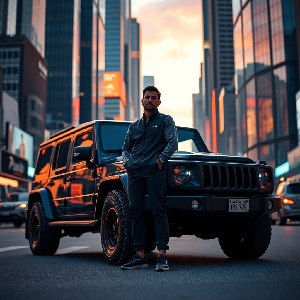 Rugged 4x4 Car Dominates Cityscape in Cinematic Style