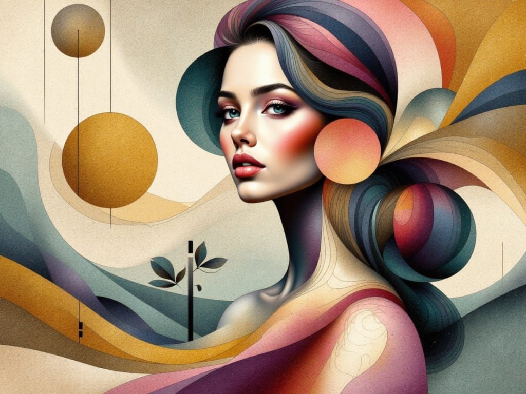 Geometric Portrait of Elegant Woman in Cubist Style