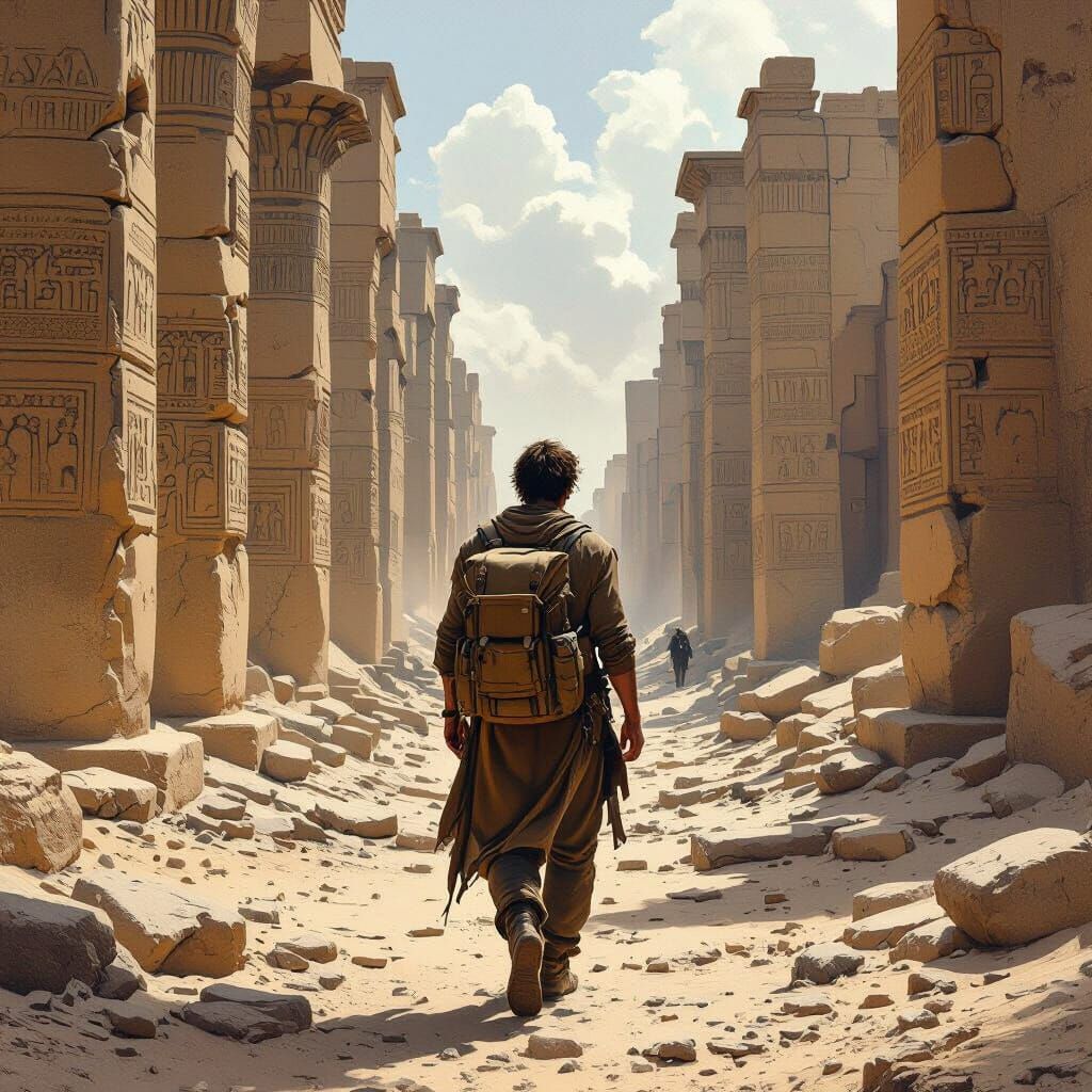 Ancient Ruins Walker, Atmospheric Digital Painting