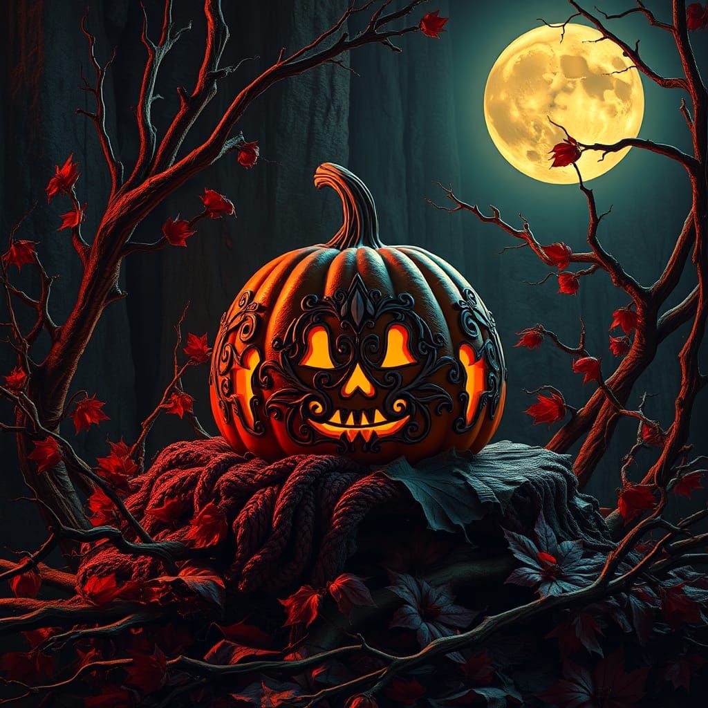 Ornate Halloween Scene in Comic Book Style