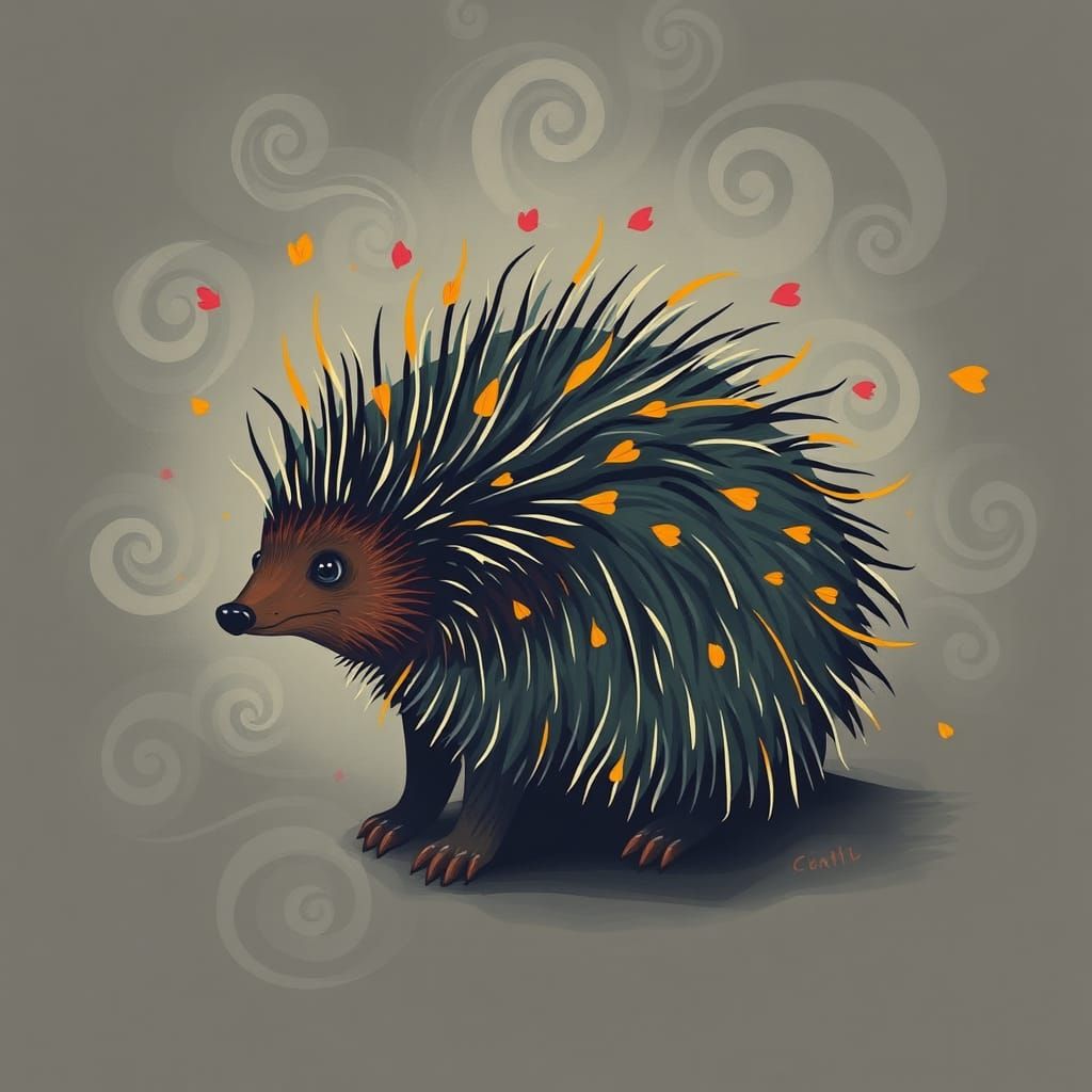 Porcupine Art with Swirls and Muted Colors