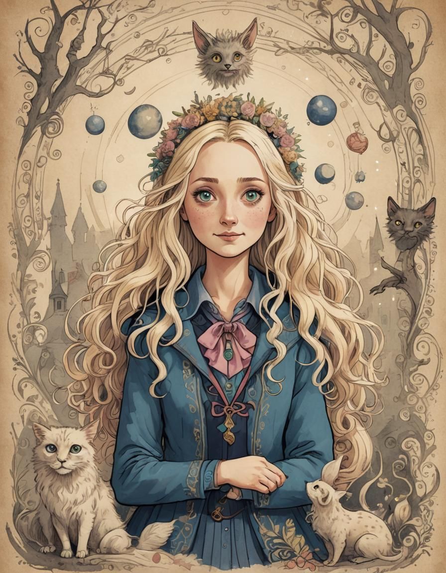 Adult Luna Lovegood in Storybook Illustration