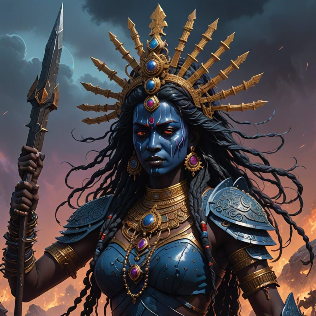 Hyperrealistic Goddess Kali in Futuristic Battle Scene