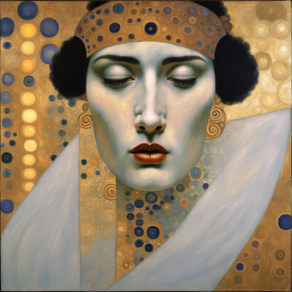 Face in Steamy Mirror, Klimt-Inspired Art