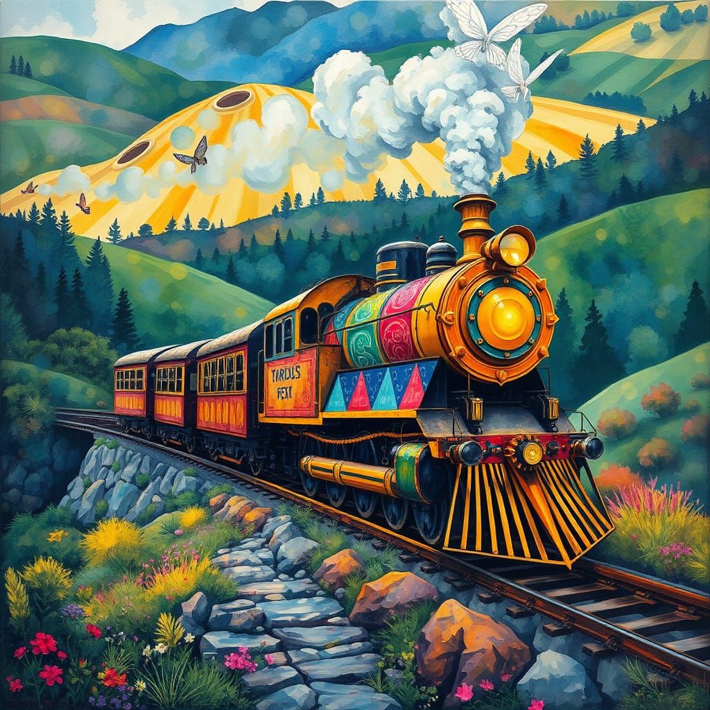 Majestic Impressionist Train in Vibrant, Swirling Patterns