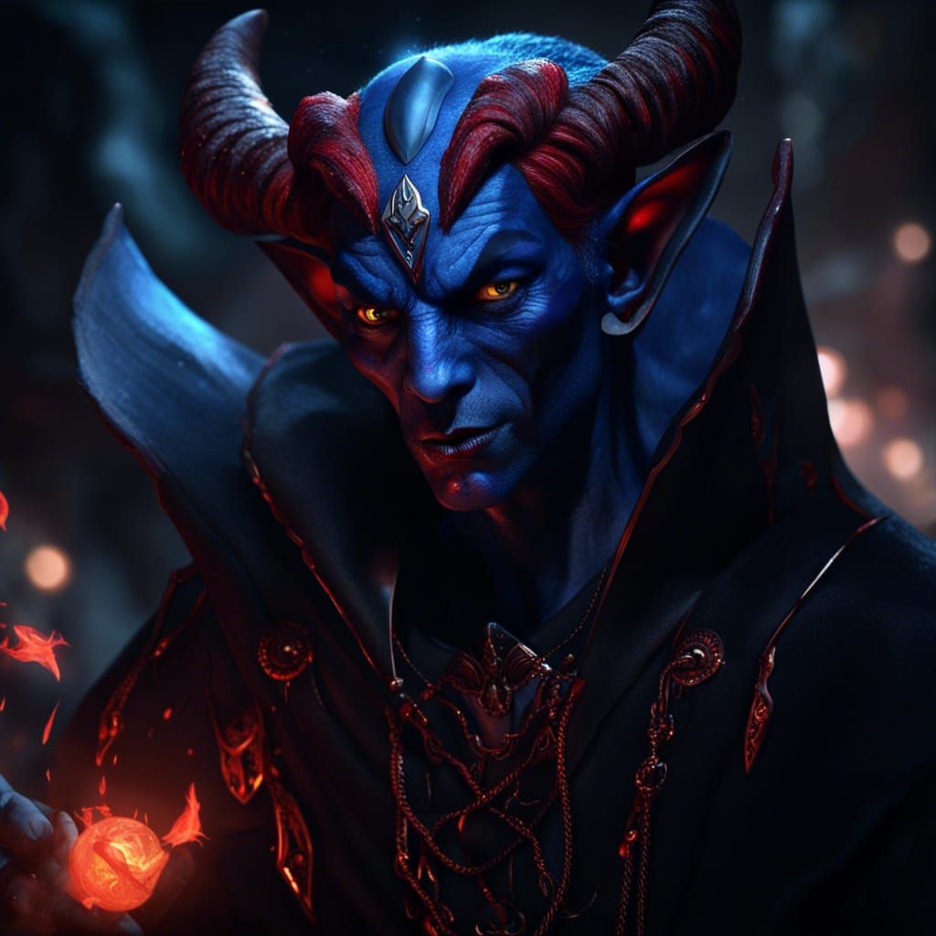 Tiefling Sorcerer with Magical Focus, Fantasy Art