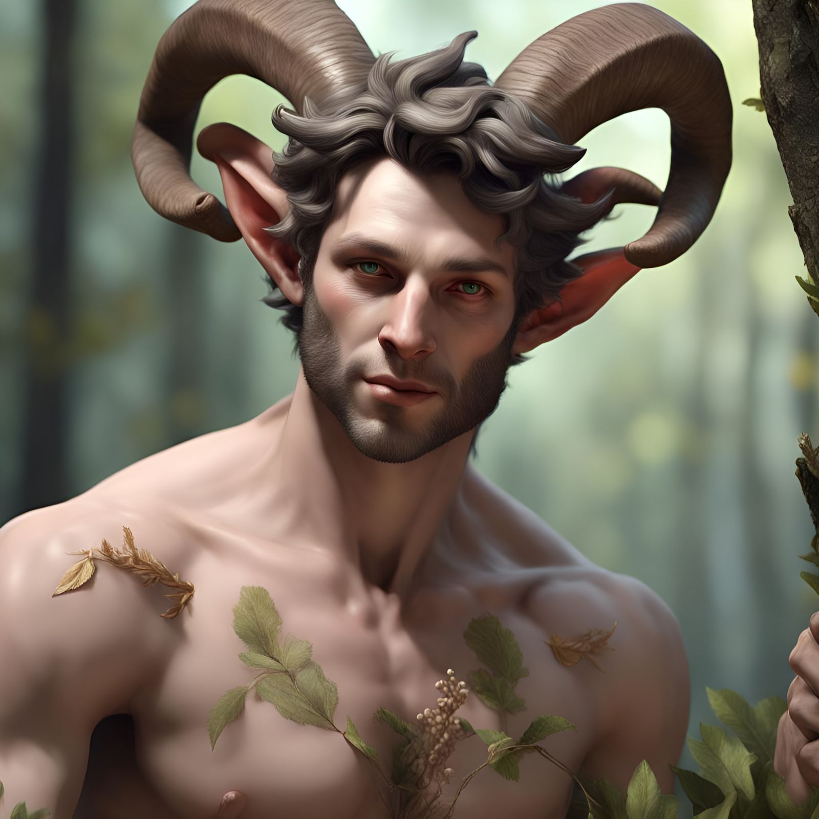 Faun Portrait in Forest, Rococo Style