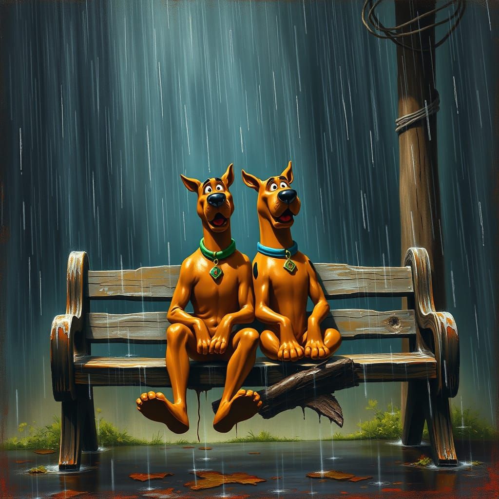 Shaggy and Scooby in Mysterious Rainy Evening Scene
