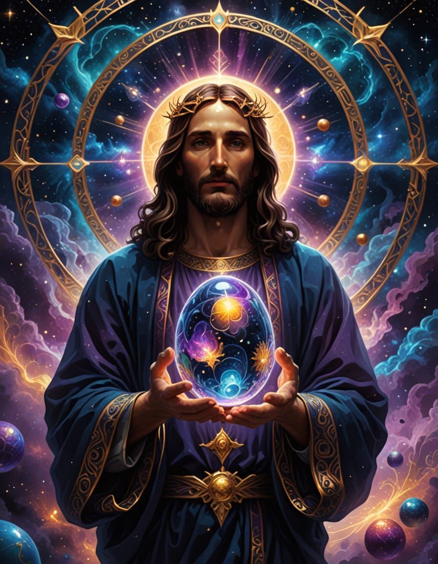 Jesus Christ Holds Celestial Easter Egg in Vibrant, Iridesce...