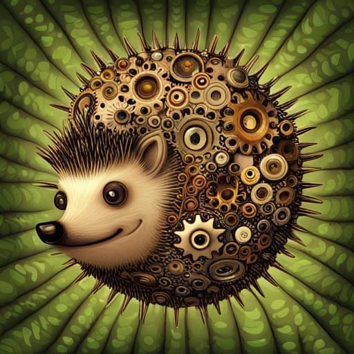 Steampunk Cog Hedgehog in Sunny Forest