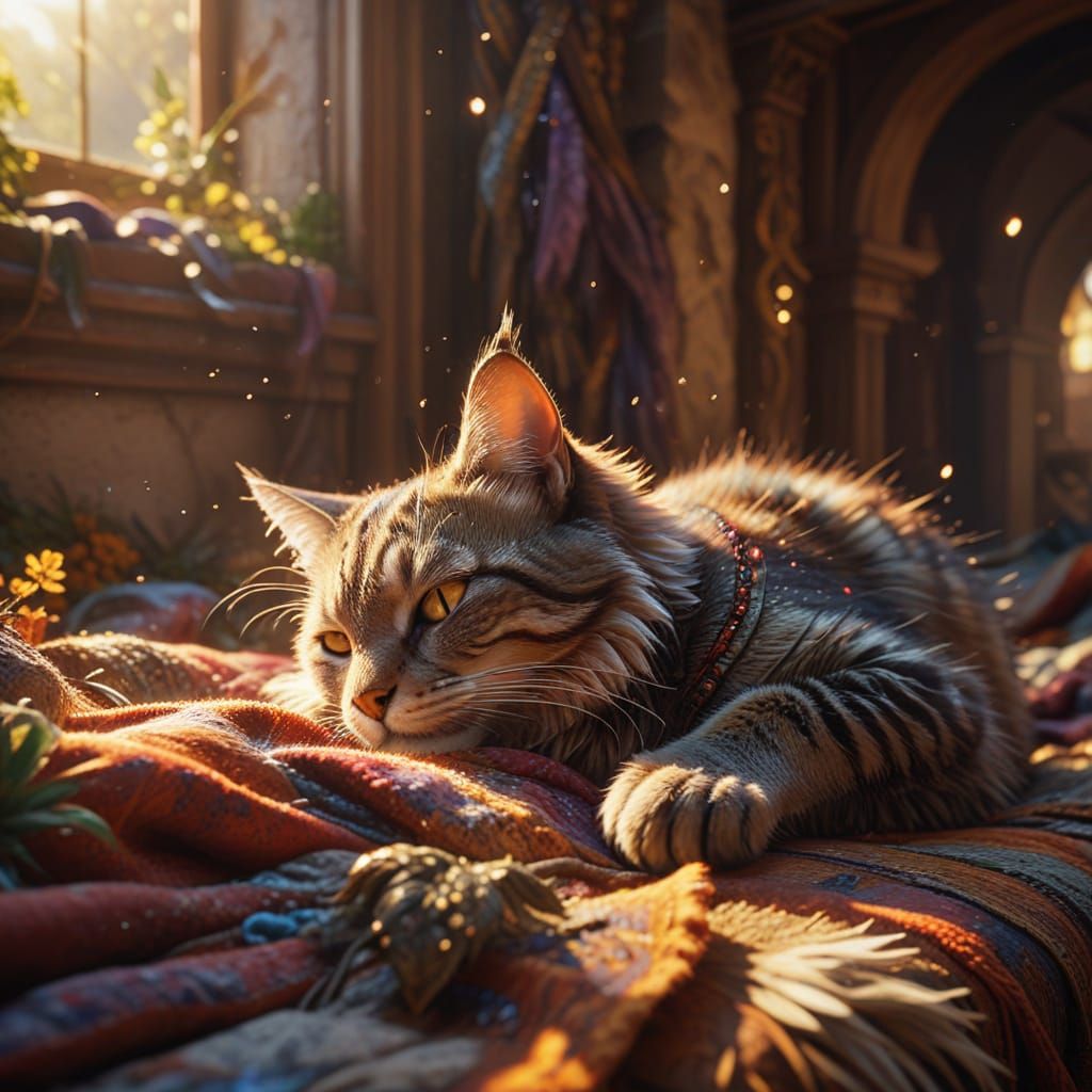 Cat Nap: Vibrant Oil Painting in Animal Shelter