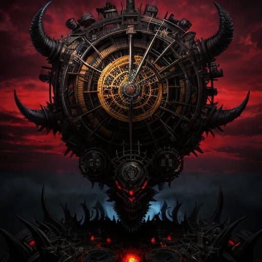 Steampunk Devil with Fiery Sunset