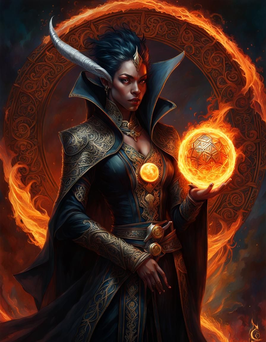 Dark Elf Fire Mage Portrait in Fantasy Art Style