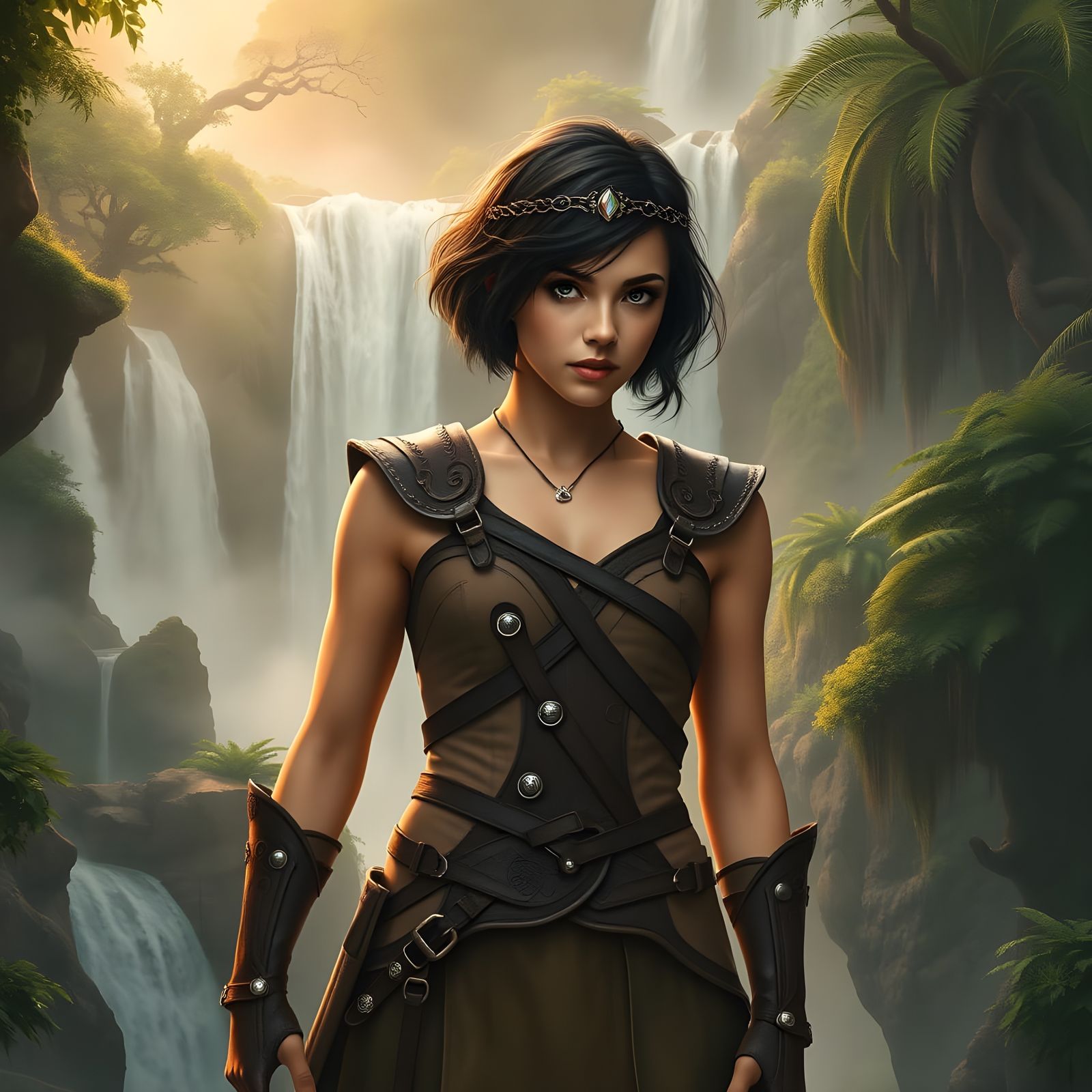 Warrior Queen Hermione Stands Defiant on Waterfall's Edge in...