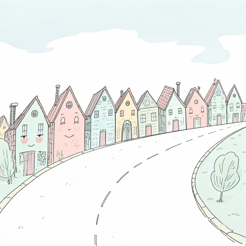 Whimsical Houses with Expressive Faces in Pastel Colors