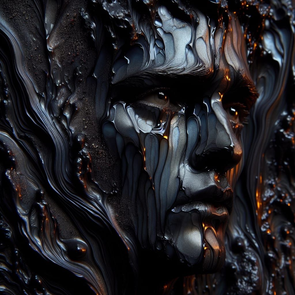 Obscure Figure Weeping in Shadowy Resin Sculpture