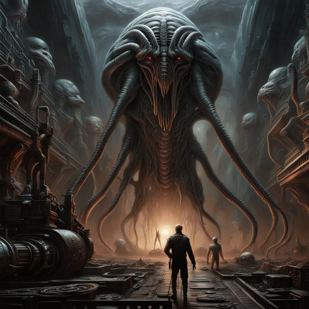 Alien Lord with Axe in Giger Style