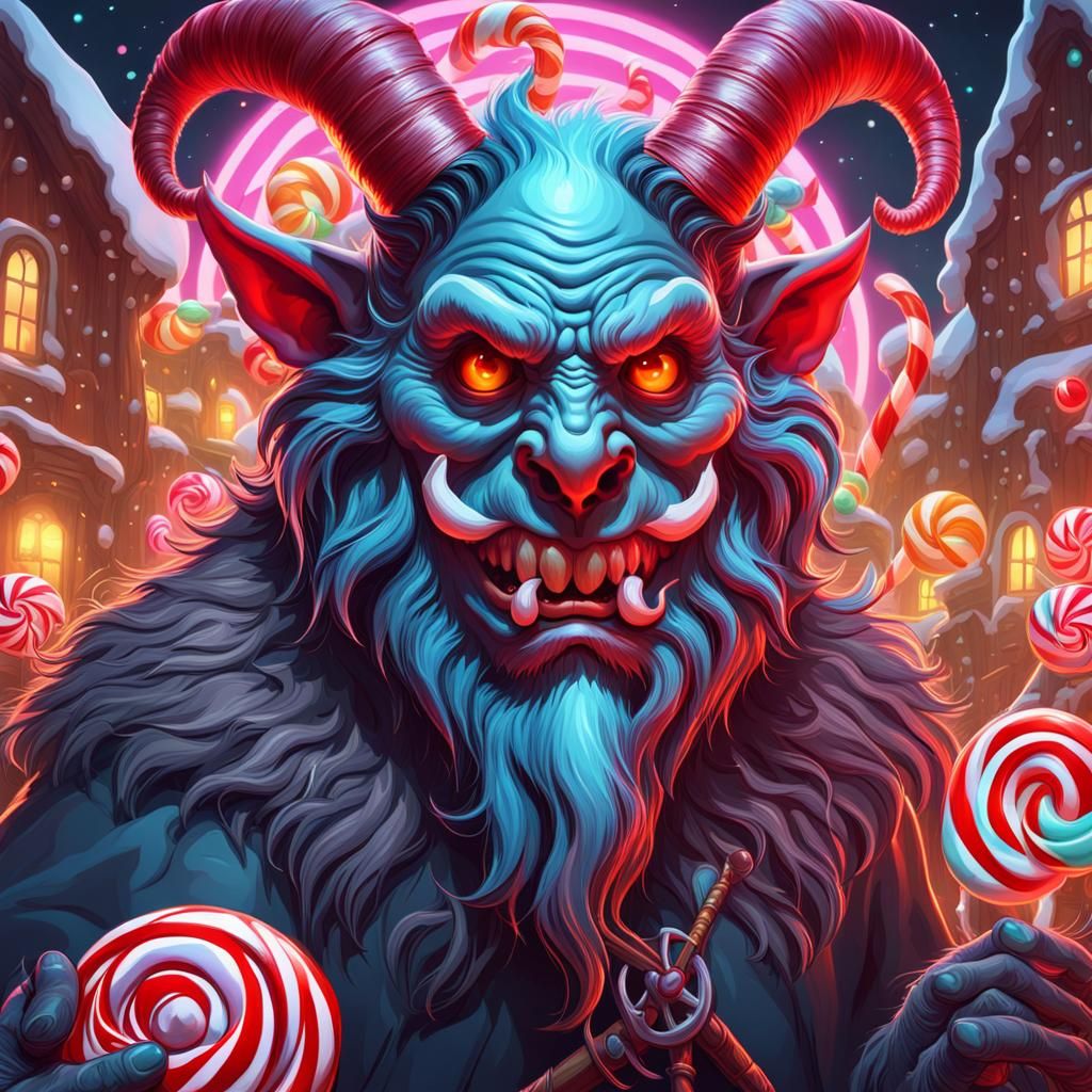 Krampus in Candy Art Style: Digital Illustration