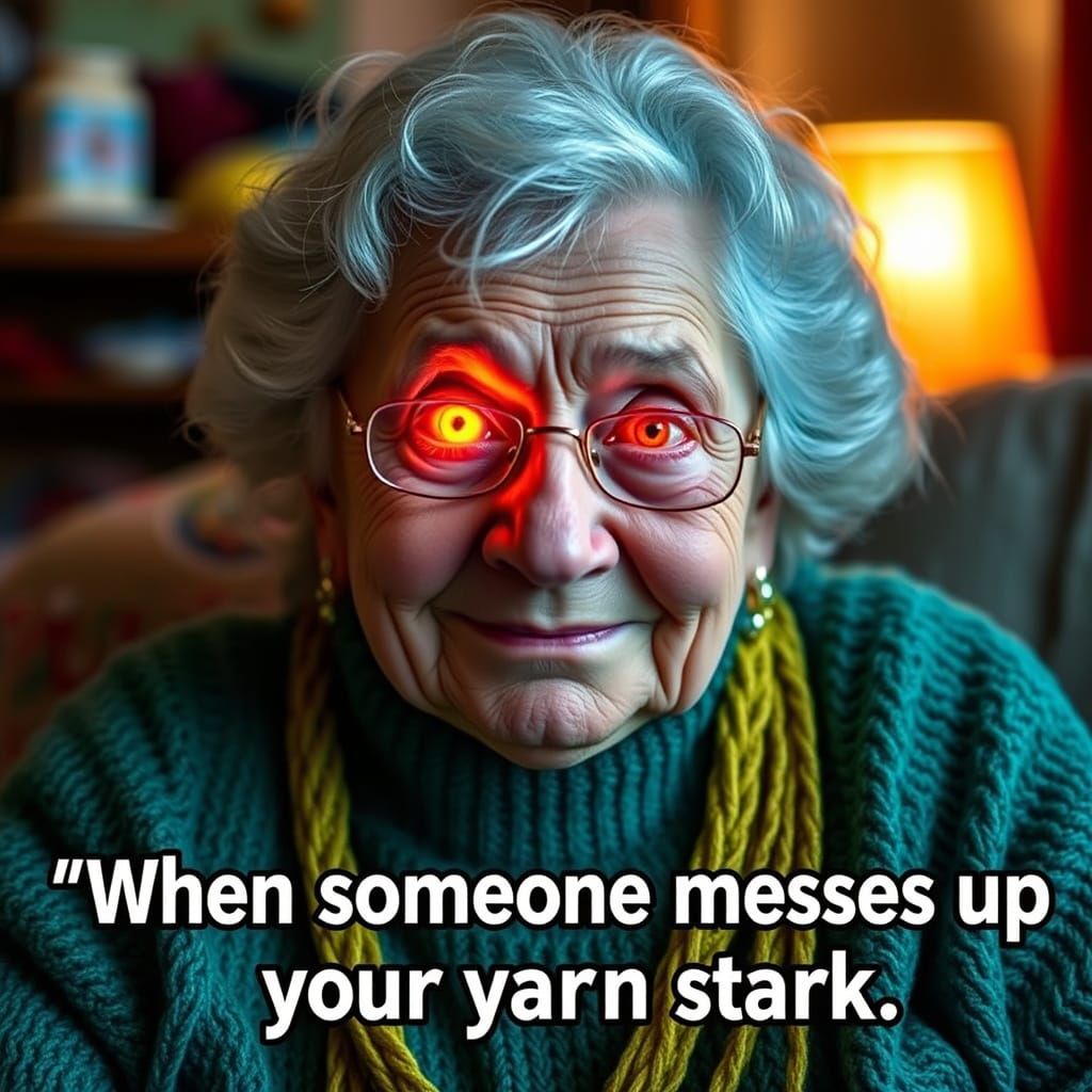 Grandma with Glowing Eyes Like a Video Game Boss