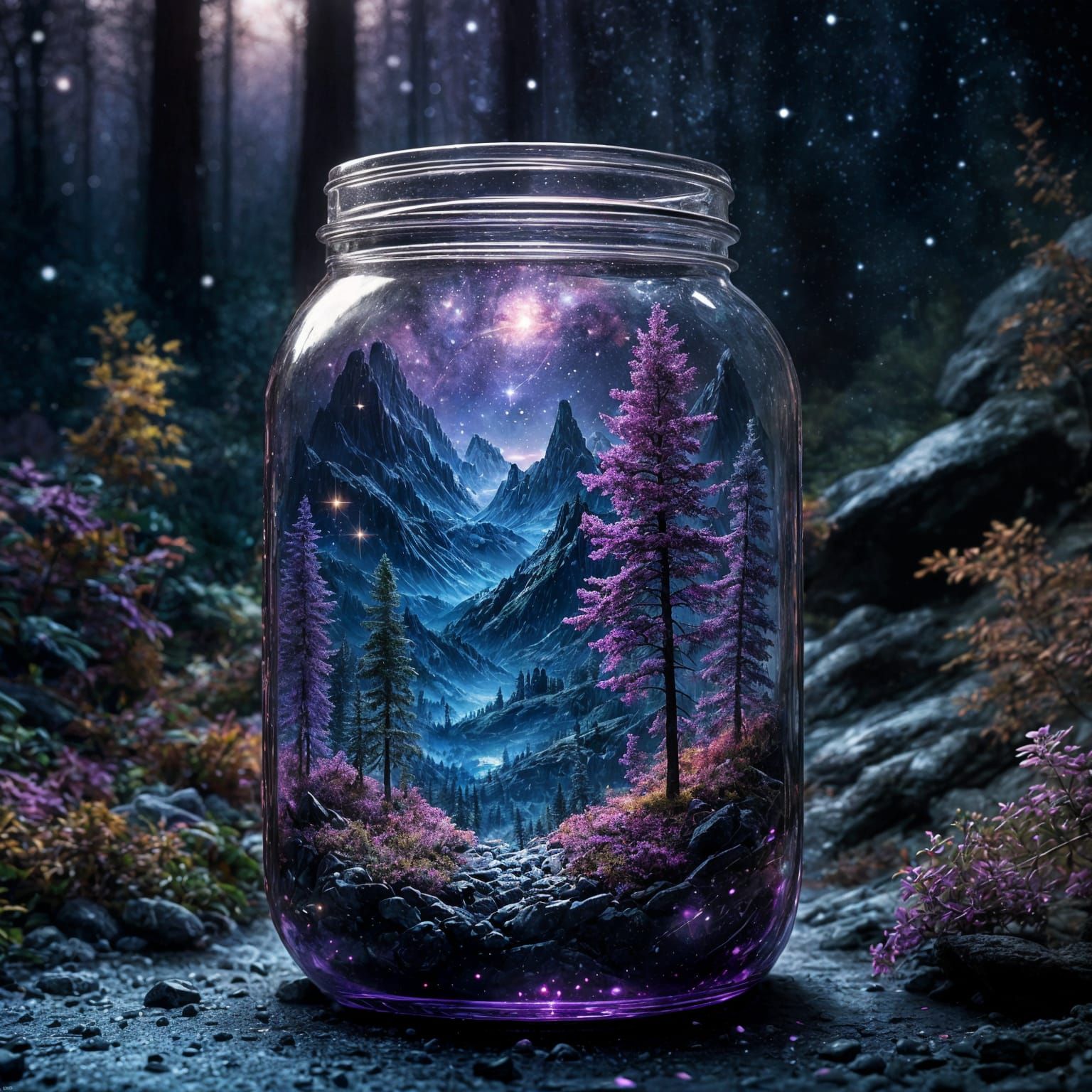 Miniature Universe Inside Glass Jar: Digital Art