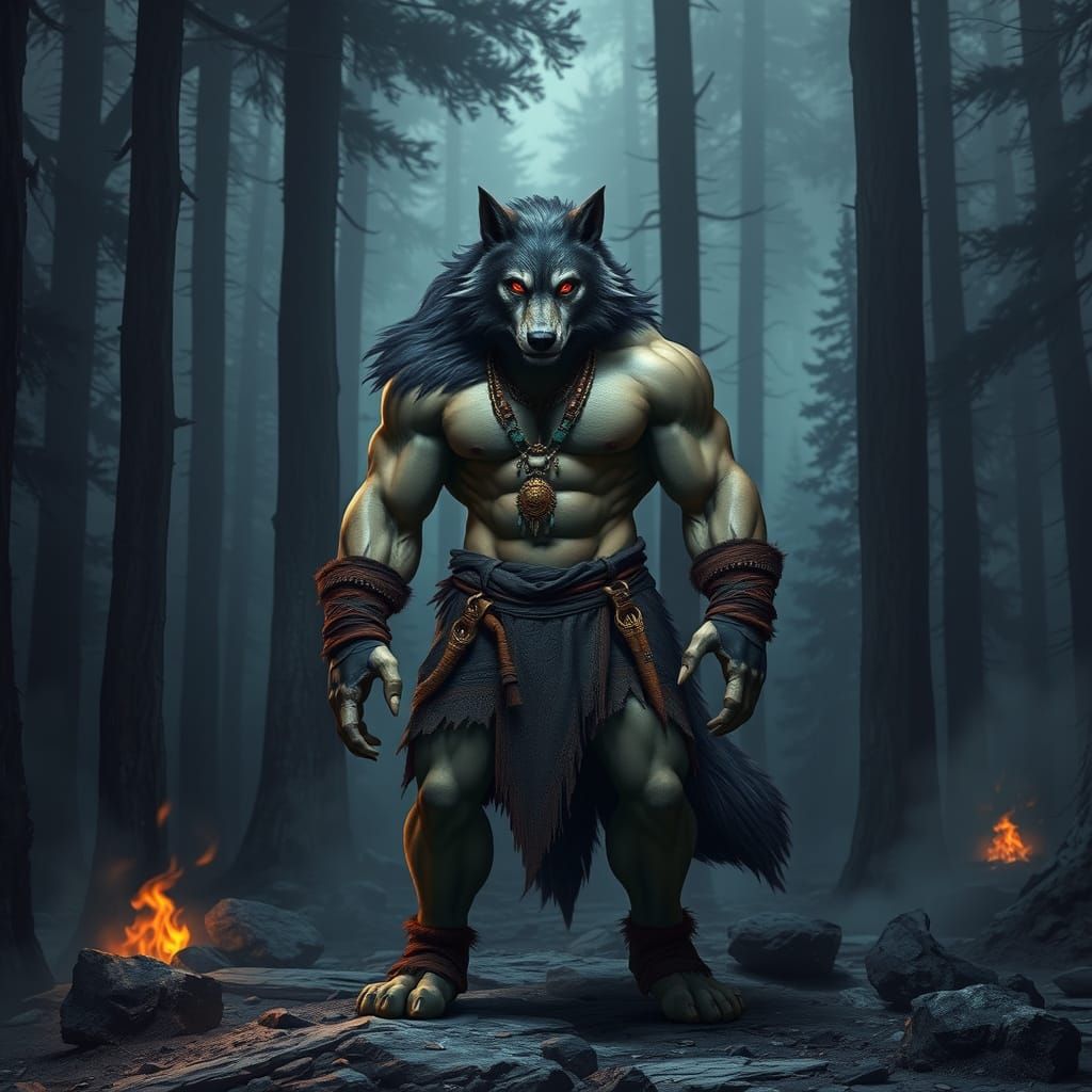 Mystical Wolf of the Misty Forest in Tribal Style