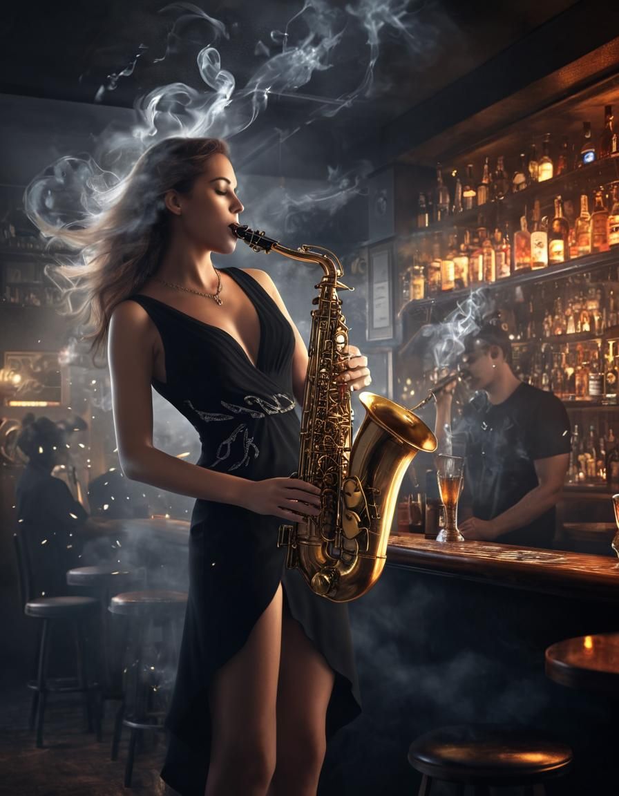 Saxophone Victory: Light Over Darkness in Digital Art
