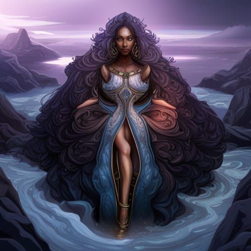 Black goddess imprisioned in a cube of crystal