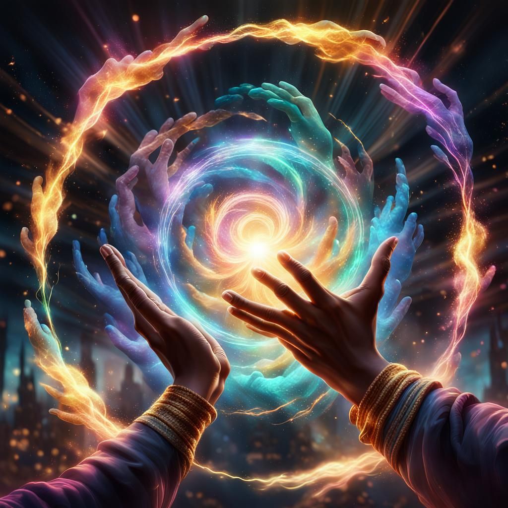 Clapping Hands in Energy Aura: Fantasy Concept Art