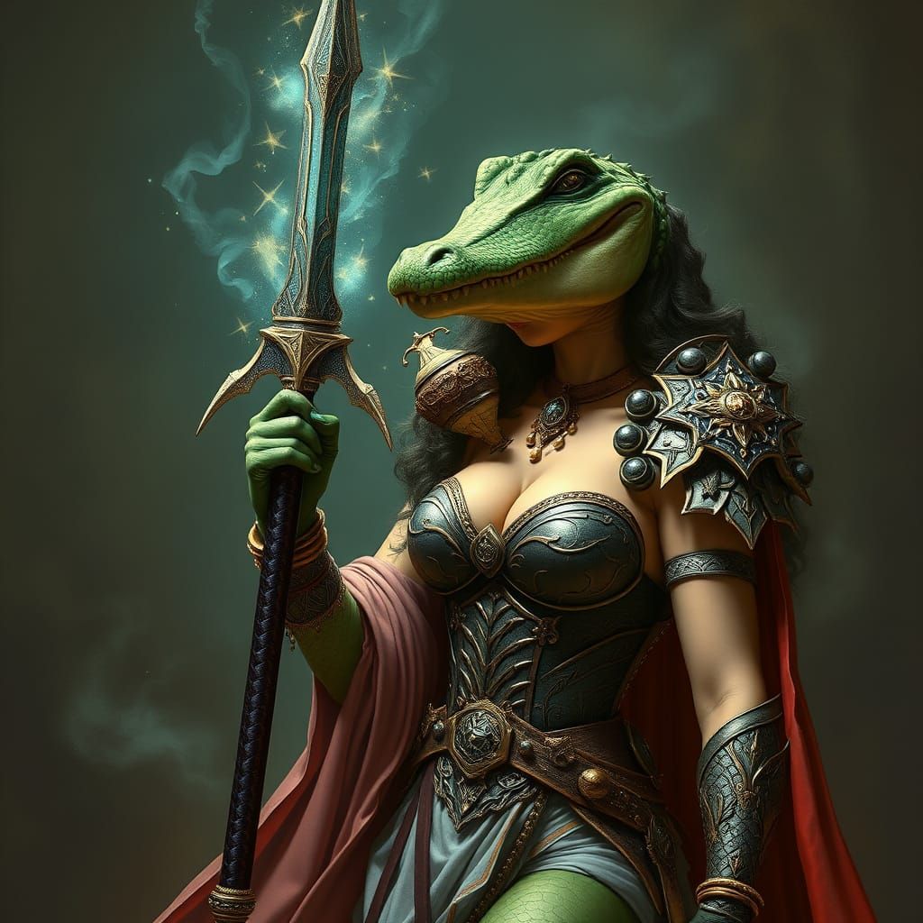 Crocodile Warrior Woman with Magic Weapon