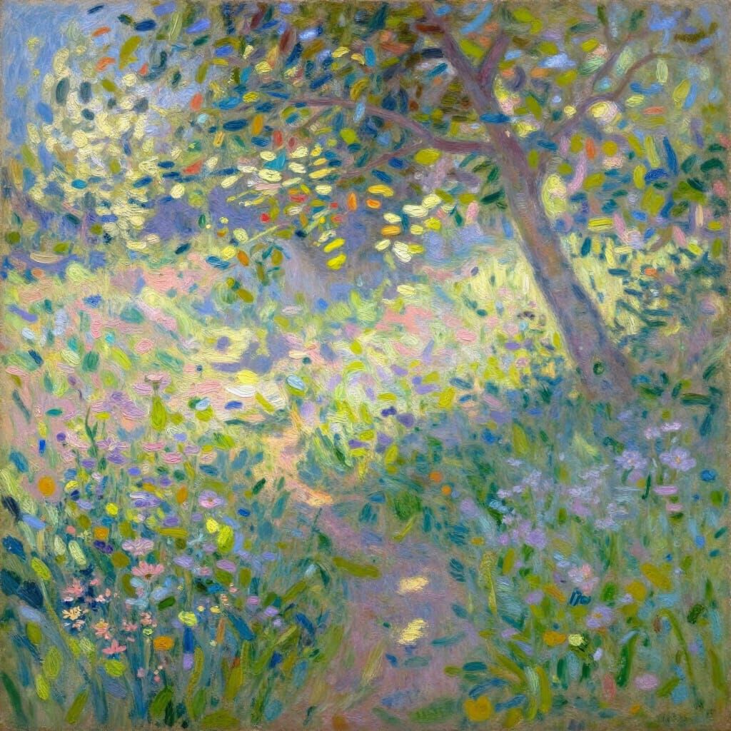 Impressionistic Oil Painting of Sun-Drenched Meadow