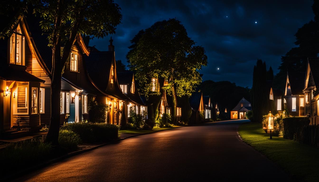 Quiet Street at Night with Glowing Candles