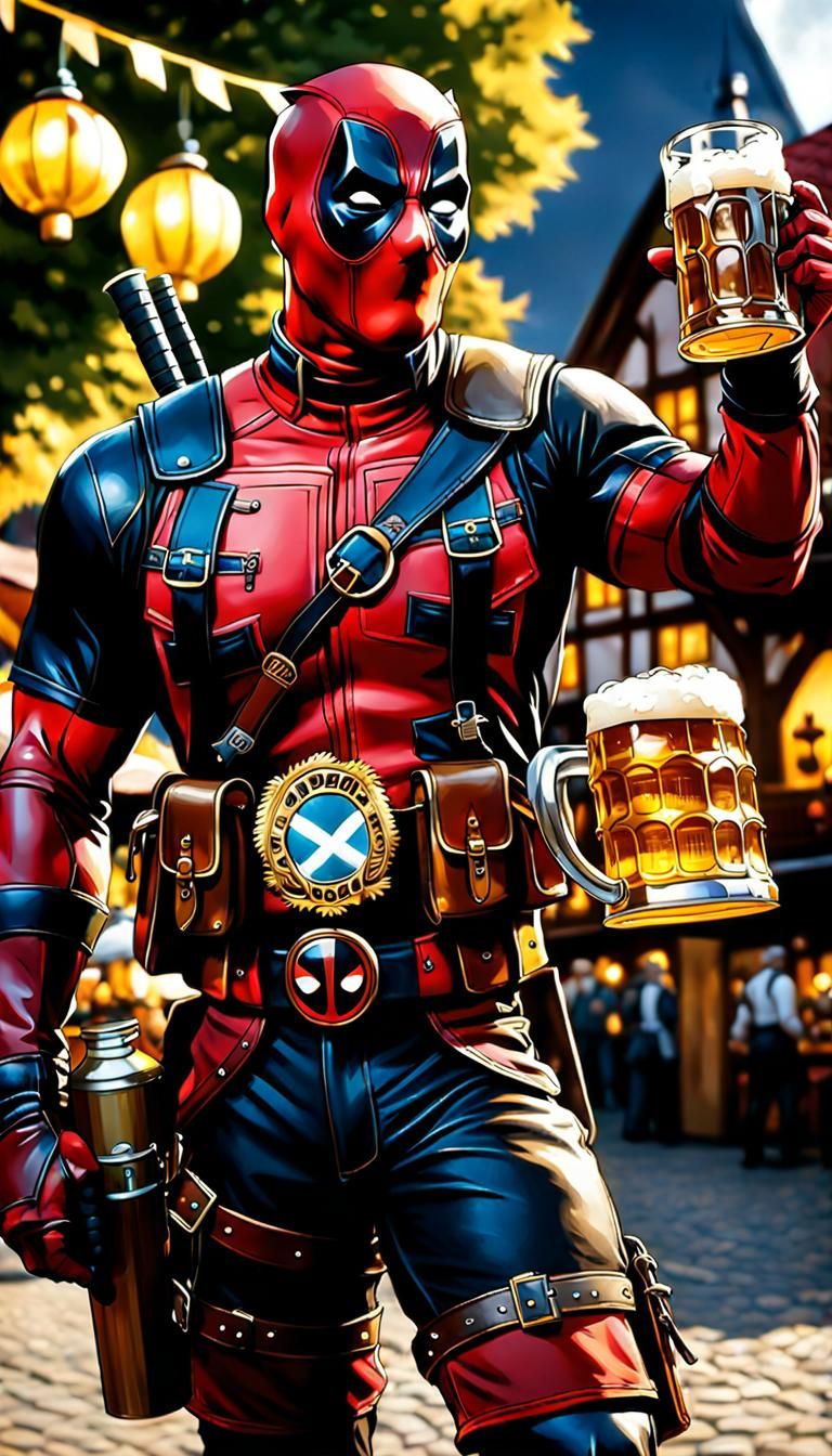 Deadpool Celebrates Octoberfest: Comic Book Illustration