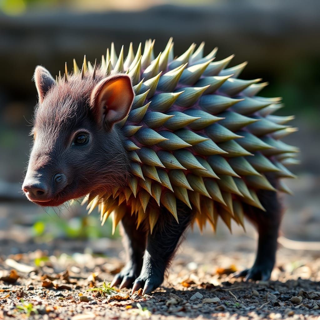 Lifelike Peccary with Leaf-Like Spines in Natural Light