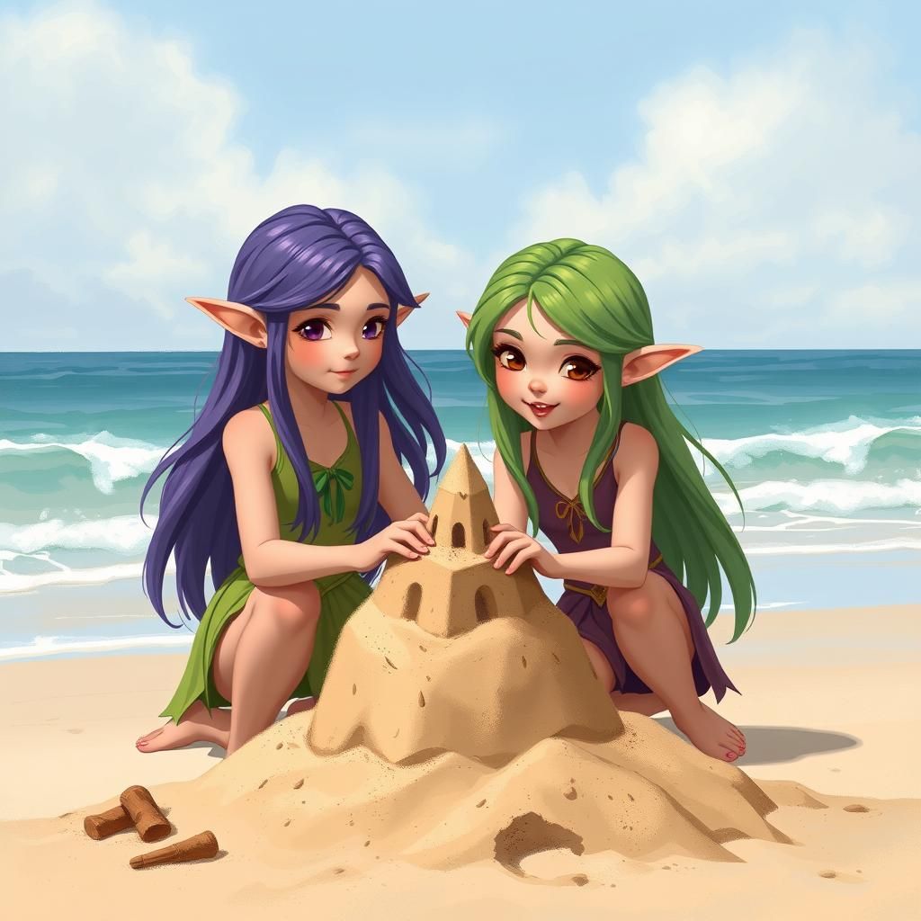 Purple and Green at the beach (when they were kids)
