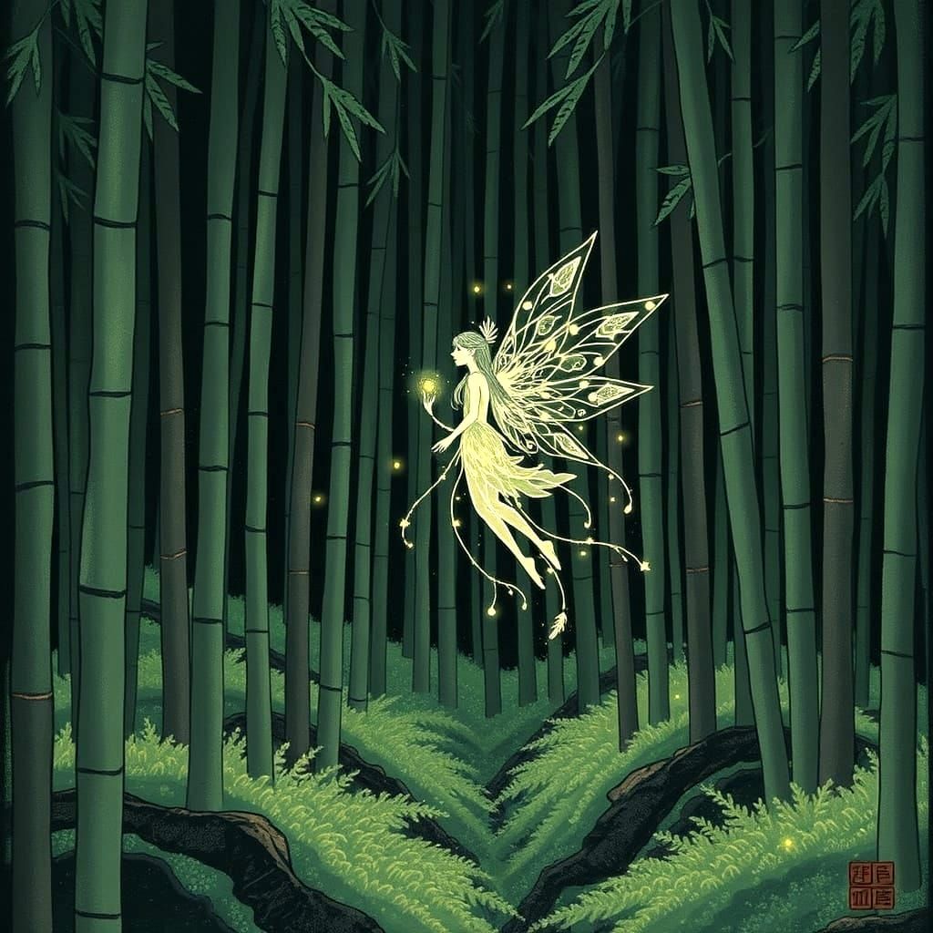 Ethereal Faerie Transforms in Magical Japanese Woodblock For...