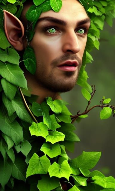 Steampunk Elf in Garden with Golden Eyes