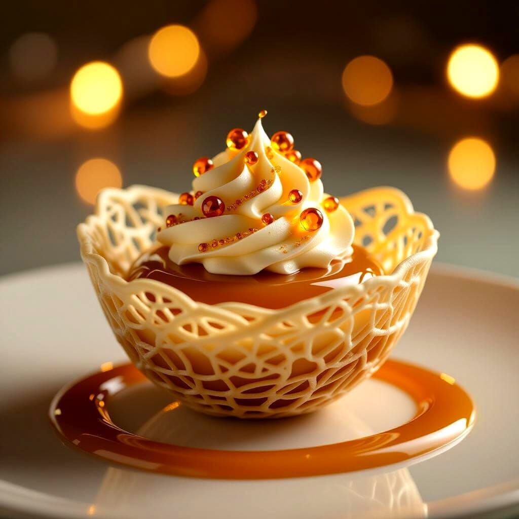 Caramel Mousse in Spun Sugar Nest
