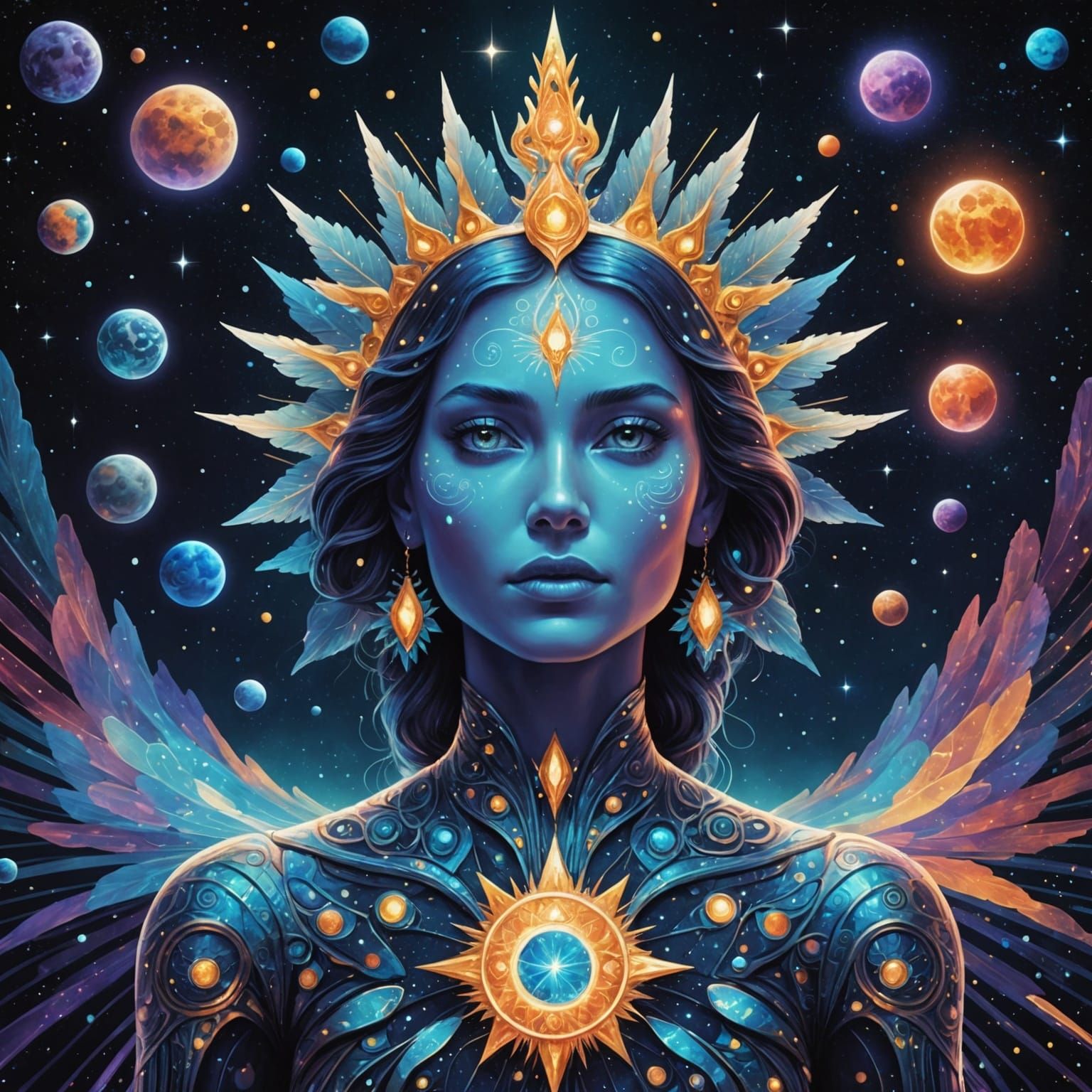 White Lily in Forest at Sunset: Cosmic Illustration