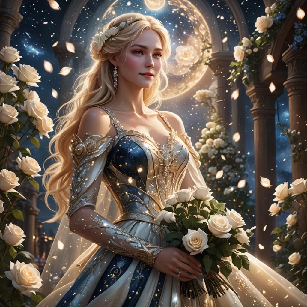 Goddess with Roses in Magical Starlight