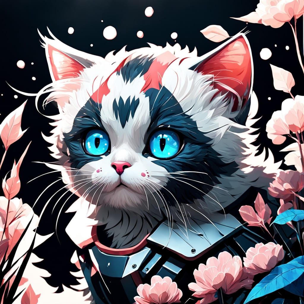 Adorable Grey and White Kitten in 3D Anime Style