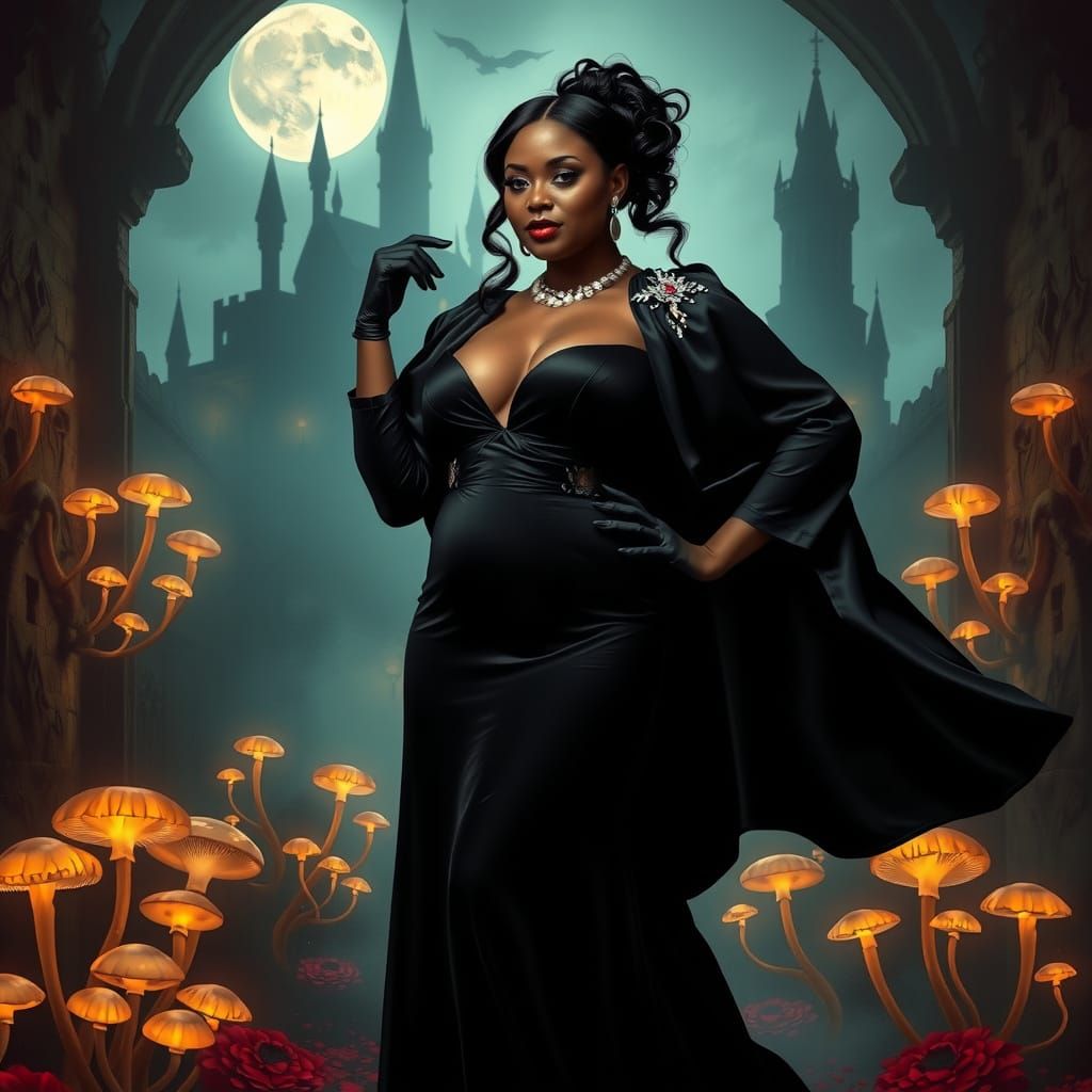 Regal Vampire Condessa in Black Tie Elegance