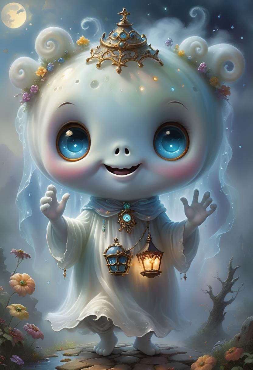 Adorable Ghost in Ethereal Fantasy Landscape
